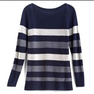 MARKET & SPRUCE XS Petite Navy‎ White  Tawnee Waffle Stitch Striped Sweater XSP
